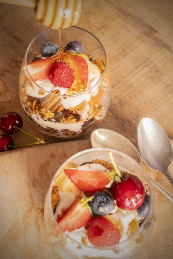 Granola parfait with honey