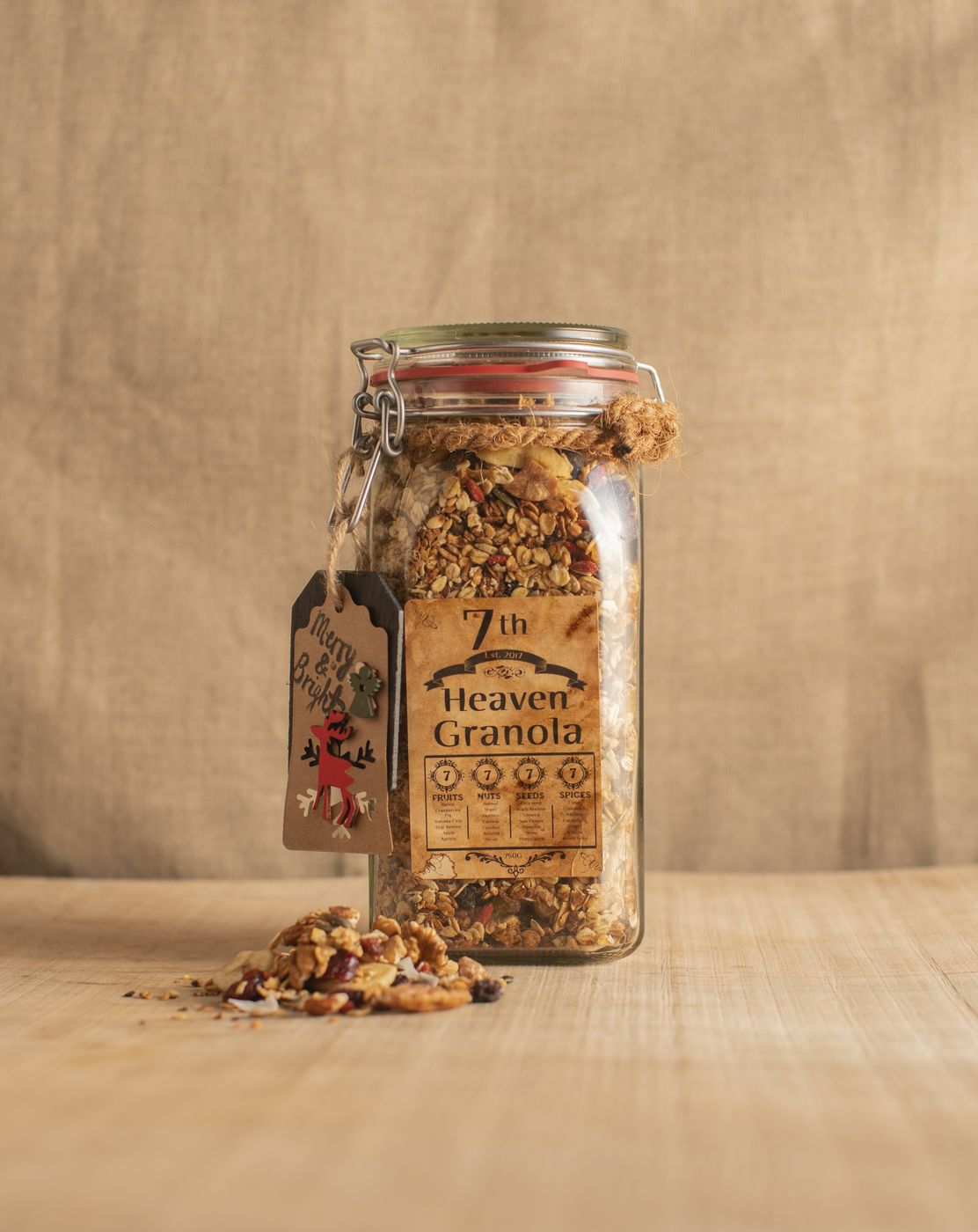 7th Heaven Granola Christmas jar with gift tag